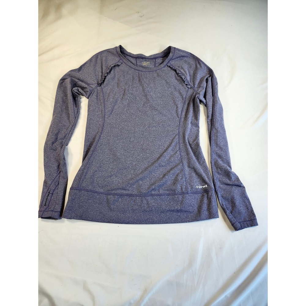 Hind Womens Long Sleeve Performance Top Purple Heathered Ruffle Thumbhole Medium